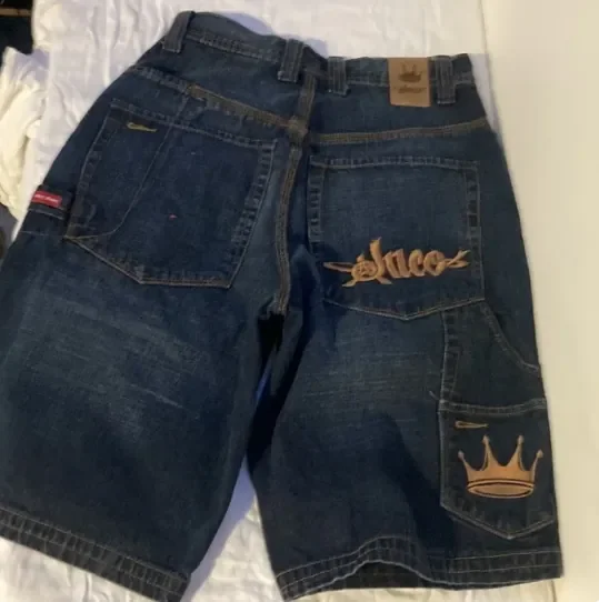 Dabasmedia Gothic geometric cross red line design oversized denim shorts for women y2k summer new high street hip-hop popular baggy pants