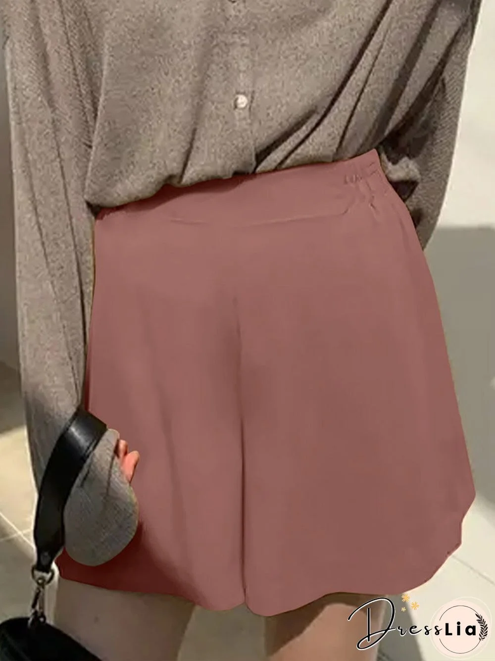 Casual Solid Pocket Wide Leg Shorts for Women