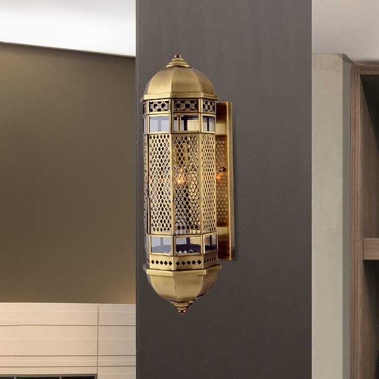 Arab Style Hollow Out Sconce 1 Head Metallic Wall Mounted Lamp Fixture in Brass for Stair