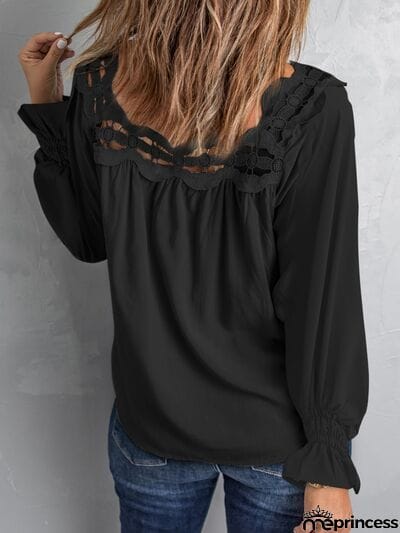 Cutout Square Neck Long Sleeve Blouse