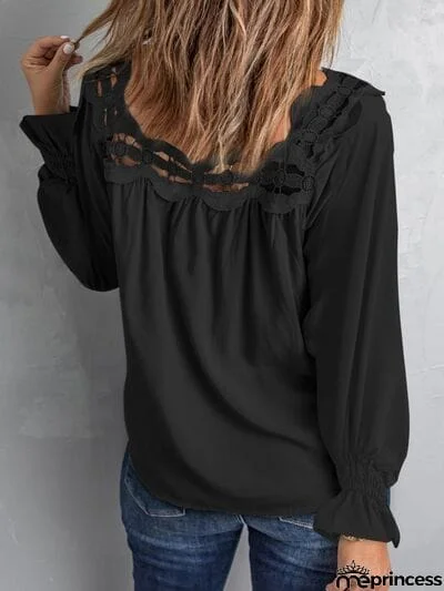 Cutout Square Neck Long Sleeve Blouse