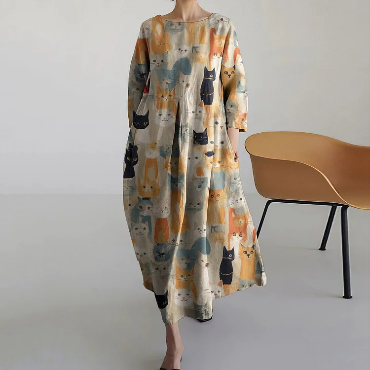 Funny Kitten Print Women's Dress