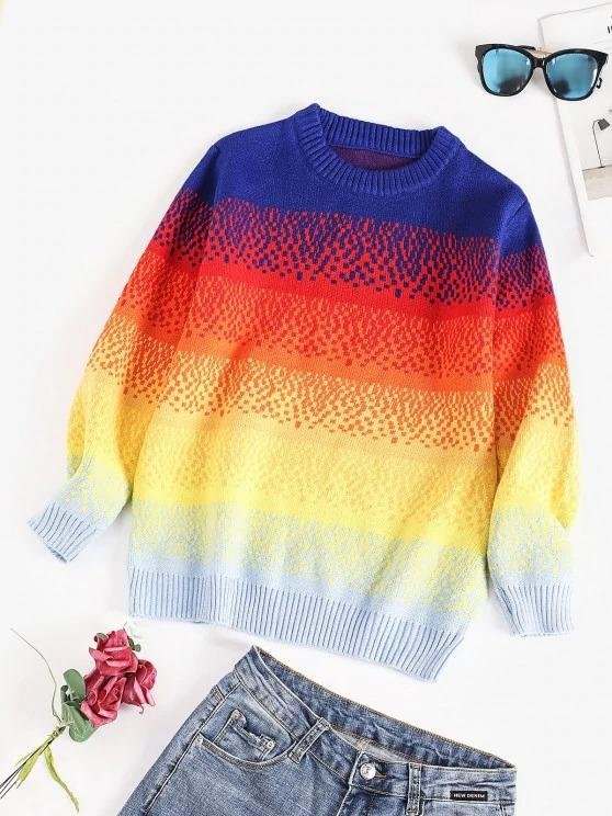 Crew Neck Rainbow Colorblock Sweater