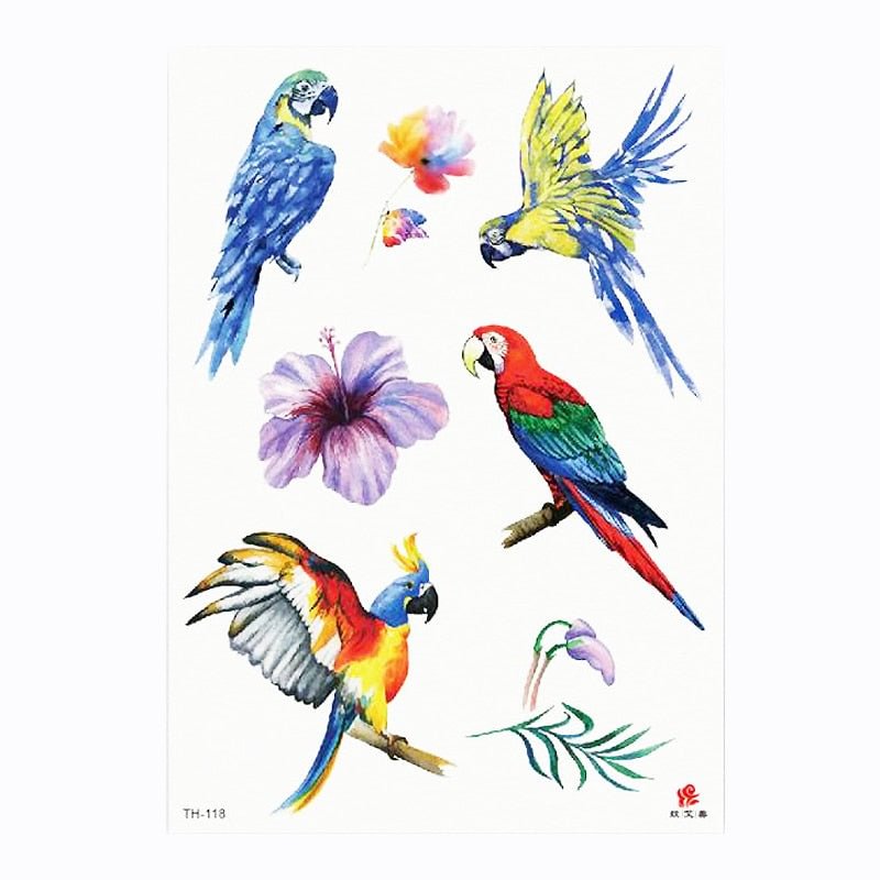 1 Sheet Watercolor Animal Temporary Tattoo Parrot Decal Body Sticker TH117 Water Transfer Tattoo Paper