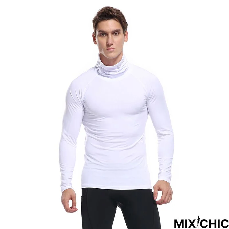 High Collar Long Sleeve Elastic Tight Quick Dry Clothes Outdoor Sports Sweat Clothes for Men