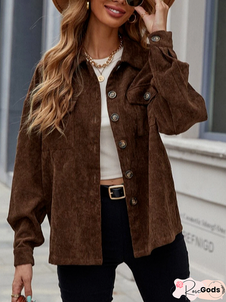 Flap Pocket Drop Shoulder Corduroy Jacket