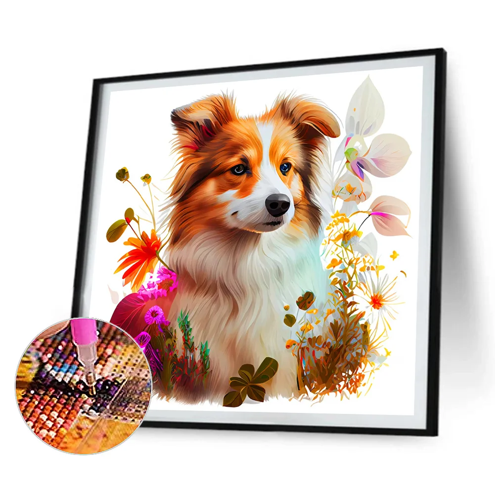 4pcs/Set Diamond Painting - Full Round Drill - Flower Dog(Canvas|30*30cm)