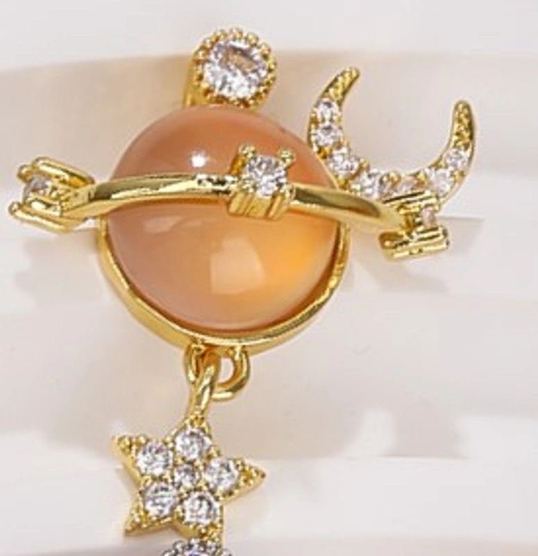 1 Piece Resin Copper Zircon 18K Gold Plated Star Moon Jewelry Accessories Pendant