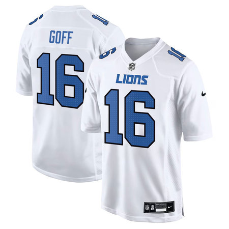 Men's Detroit Lions #16 Jared Goff Tundra White Fashion Game Jersey