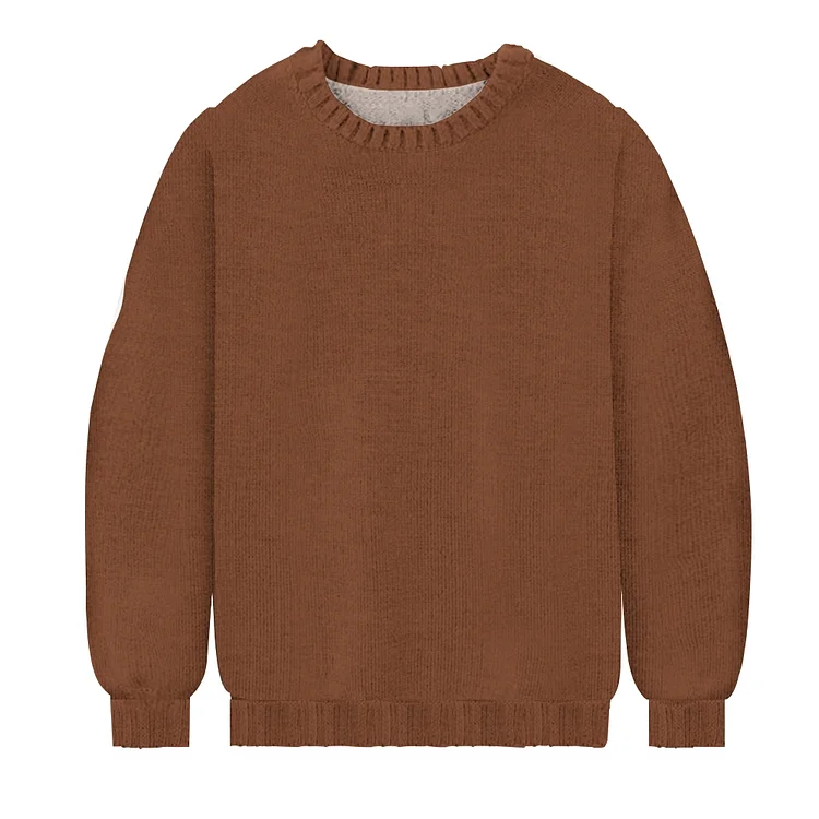 Brown Men's Casual Printed Long Sleeved Round Neck Sweater