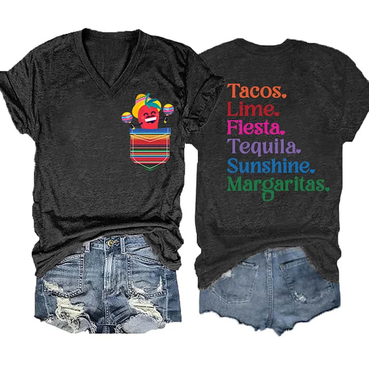 Comstylish Casual V Neck Cinco De Mayo Print T-Shirt