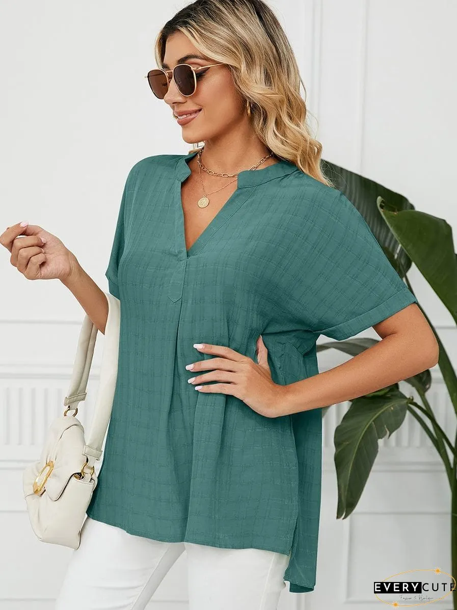 Solid V-Neck Loose Short Sleeve T-Shirt