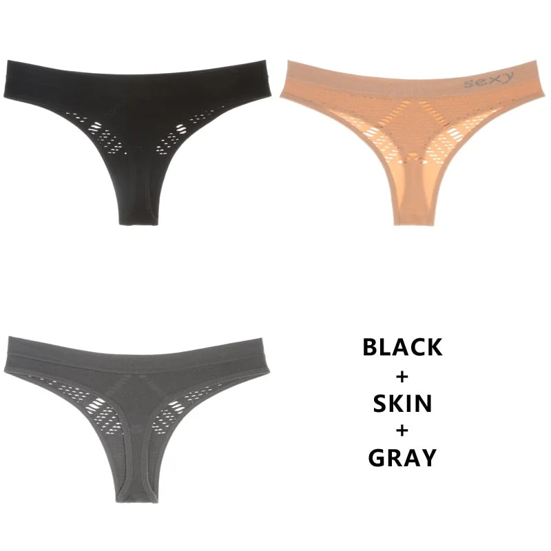 Meet'r 3Pcs/Lot Hollow Out Lingerie Europe Seamless Sexy Panties Women Temptation Underwear Mid-waist G String Drop Shipping