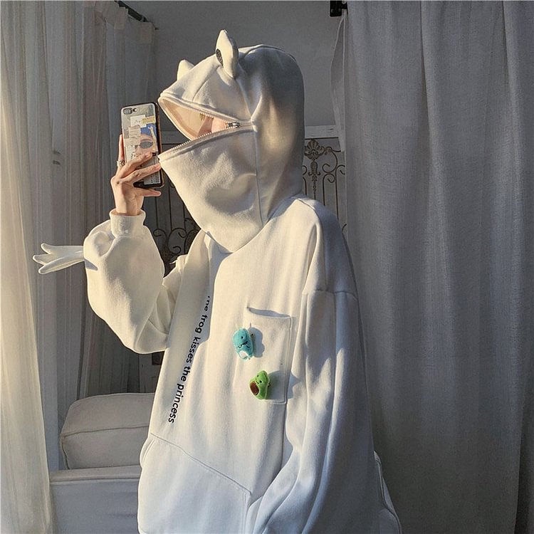 frog letter zipper pocket oversized moletom com capuz the frog kisses the princess