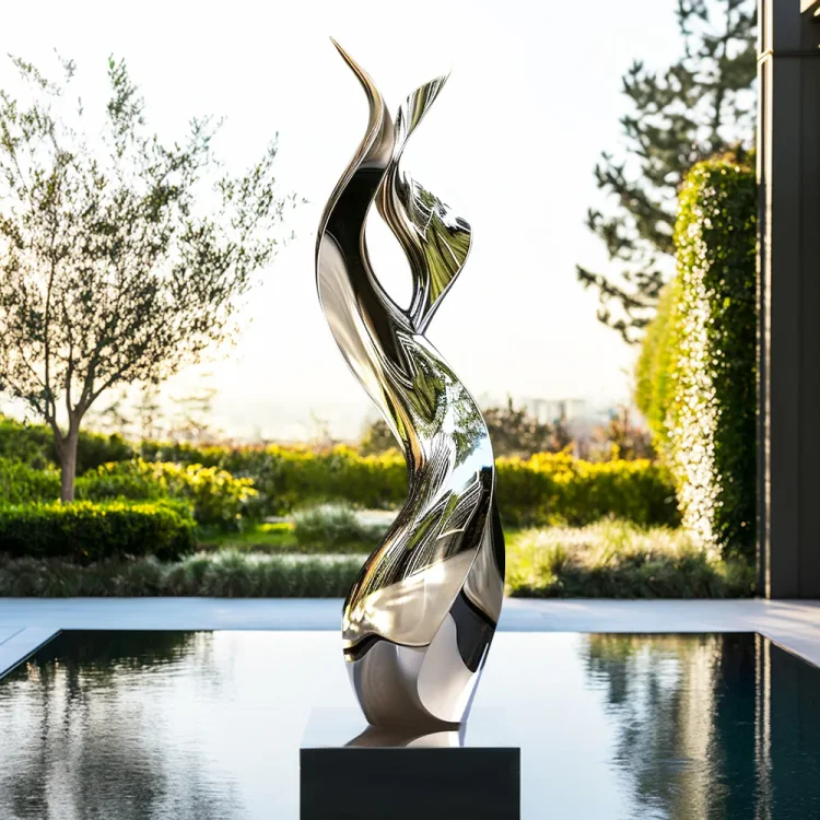 Custom Outdoor Modern Stainless Steel Abstract Mirror Finish Sculpture