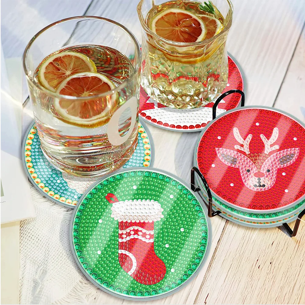 [Upgrade - Waterproof Coaster]6pcs DIY Christmas Coaster Set Holiday Christmas for Adults and Beginners(With Covers)