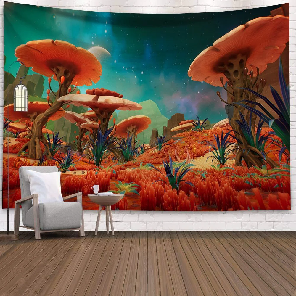 Hippy Psychedelic Dreamlike Mushroom Tapestry Home Bedroom Abstract Trippy Fairy Tale Wall Hanging Tapestry Decor Beach Towel