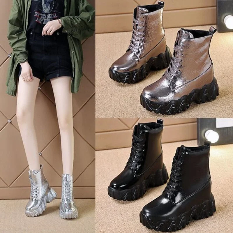 NEW Brand Woman Martin Boots Heel Shoes Women Sneakers Lace Up Winter Autumn Hidden Heels Shoes Daily Short Boots Woman Trainers