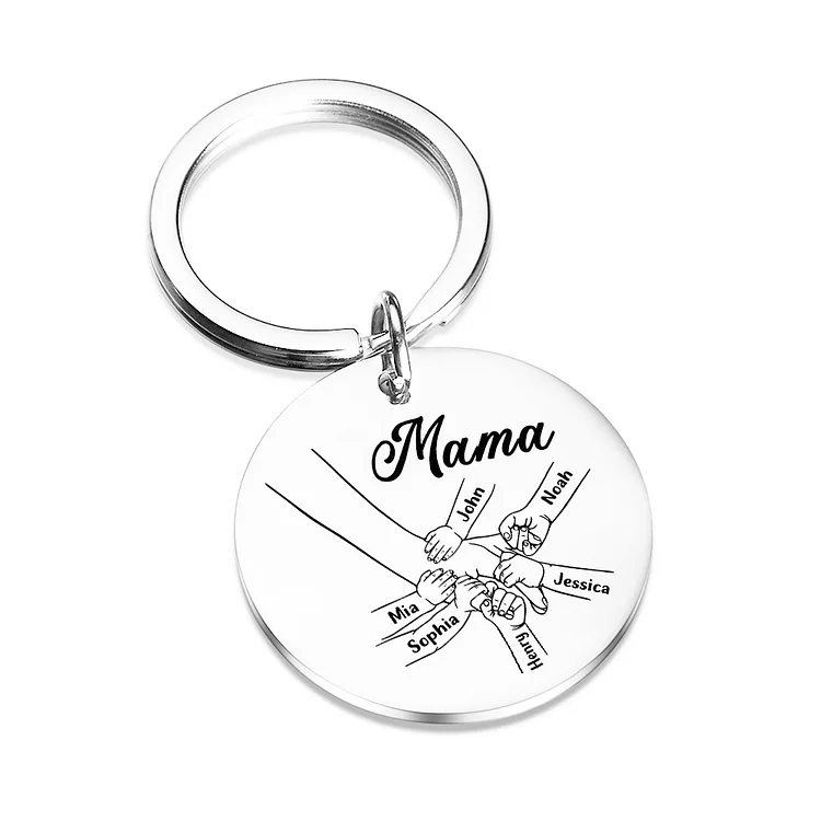 Kettenmachen Personalisierbare 6 Namen & Text Rund Metall Mama Hand Schlüsselanhänger für Mutter