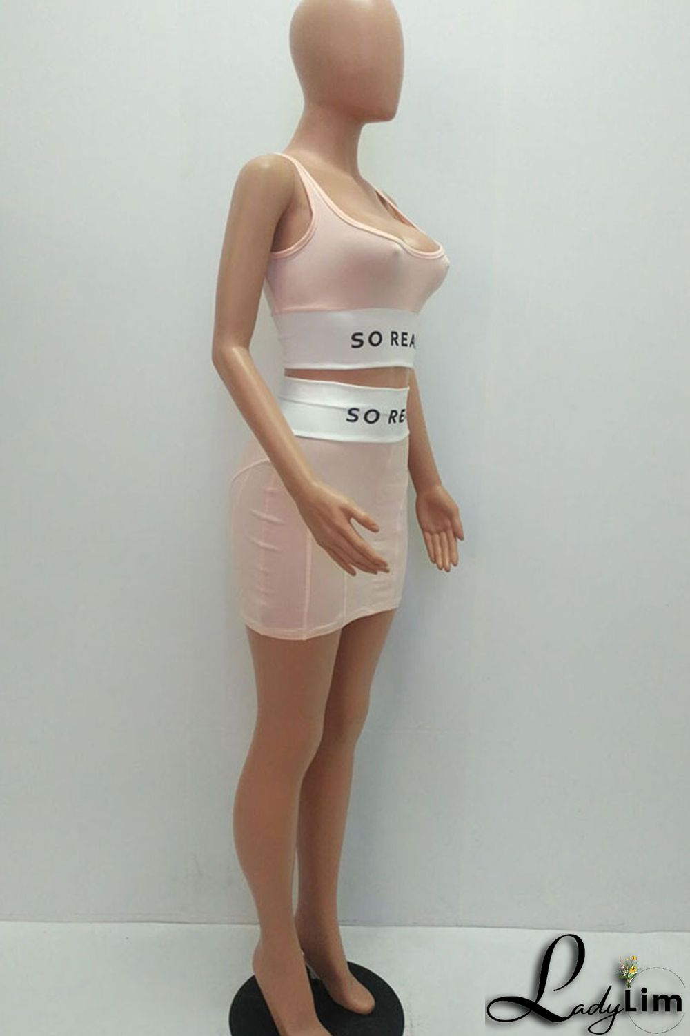 Rose Red Sexy Print Split Joint U Neck Two Pieces