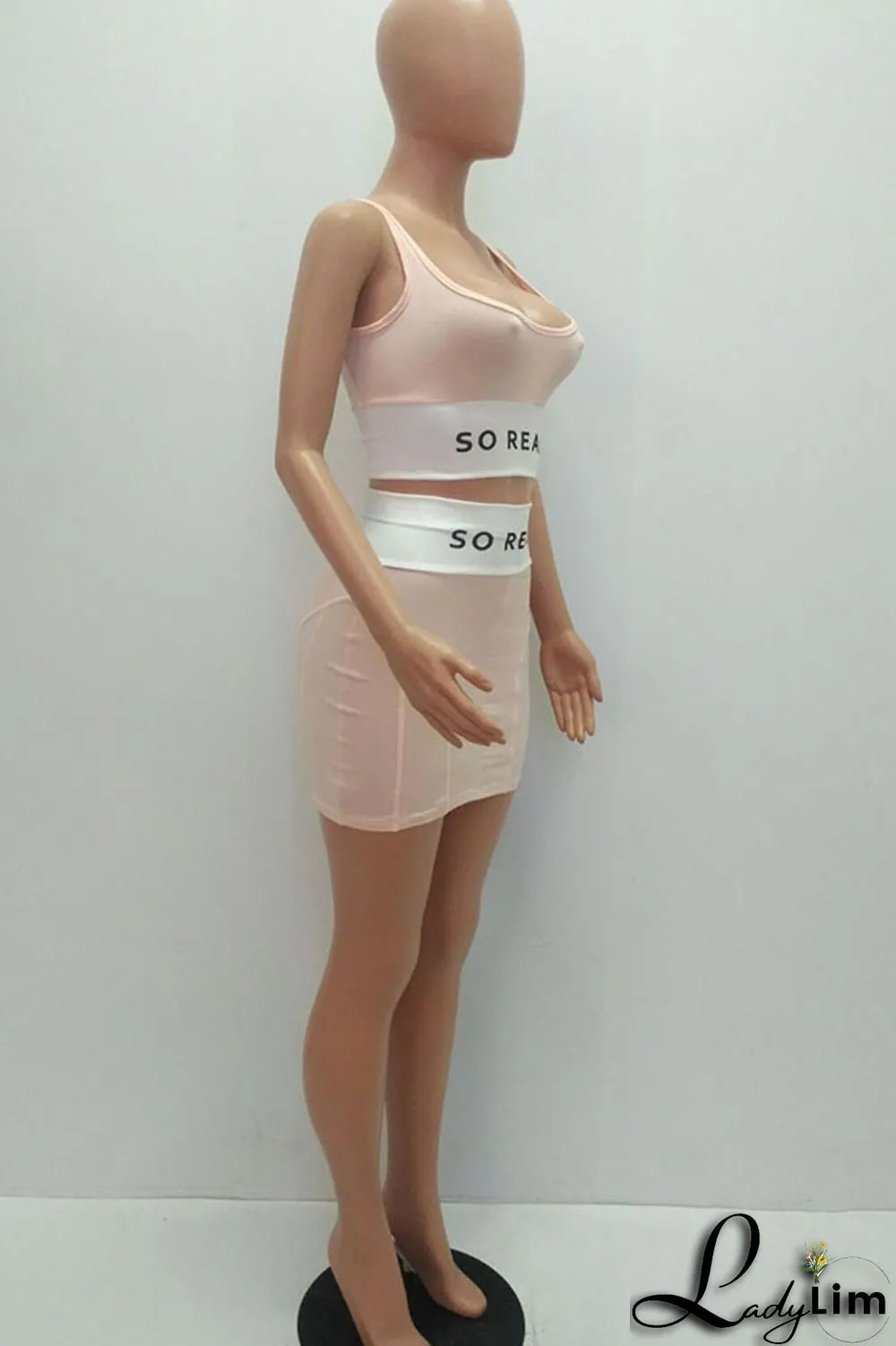 Rose Red Sexy Print Split Joint U Neck Two Pieces