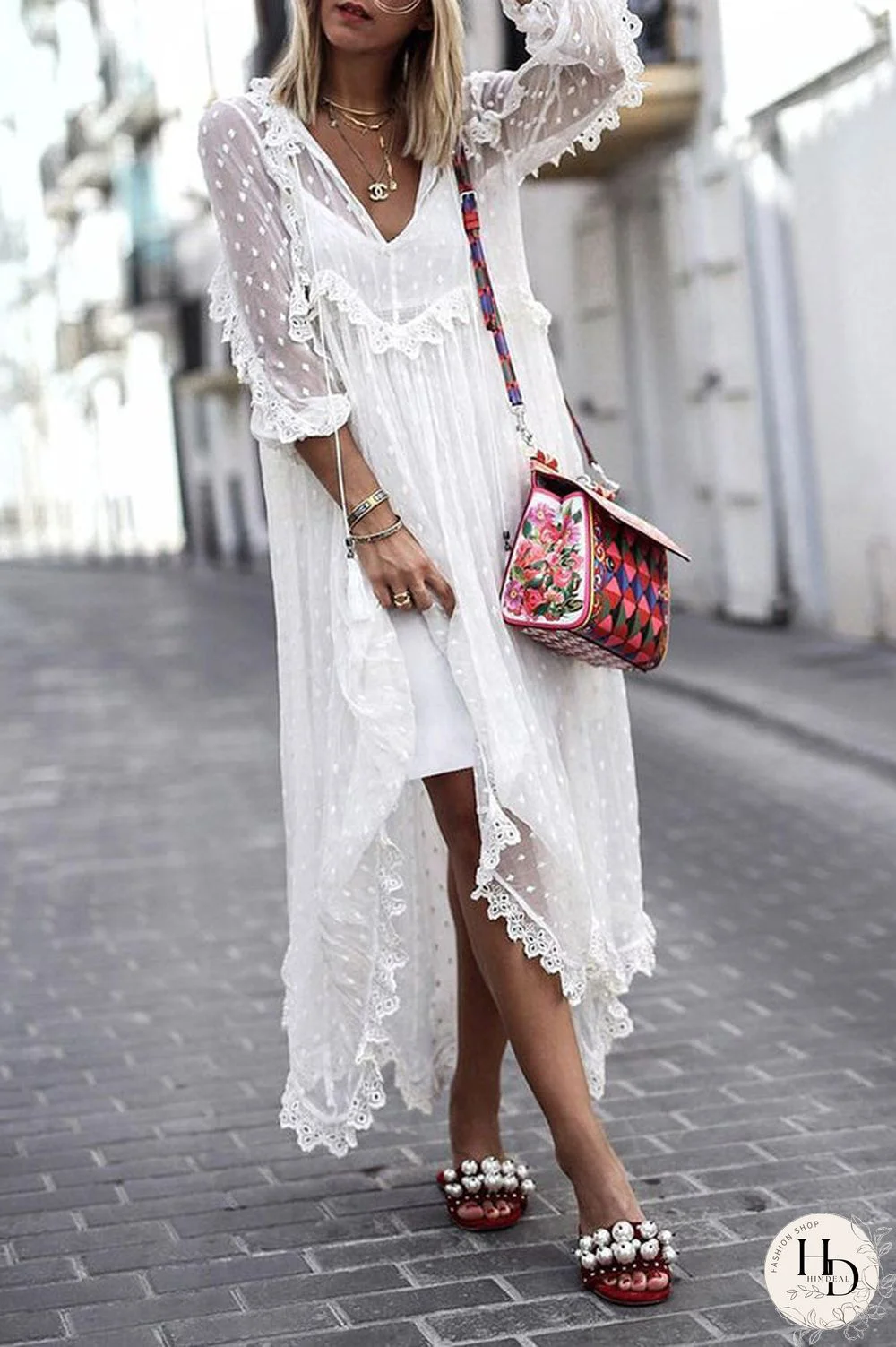 Dot Lace Sheer Maxi Cover Dress