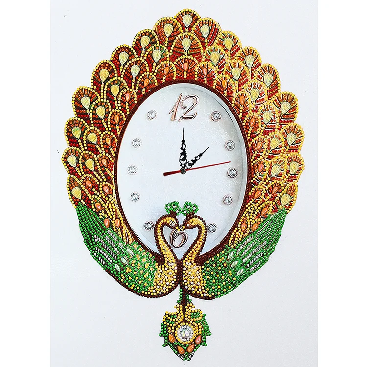 Diamond Painting | DIY Crafts-Clock Peafowl