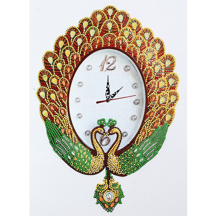 DIY Part Special Shaped Diamond Clock Mosaic Painting Kit (Peafowl 2)