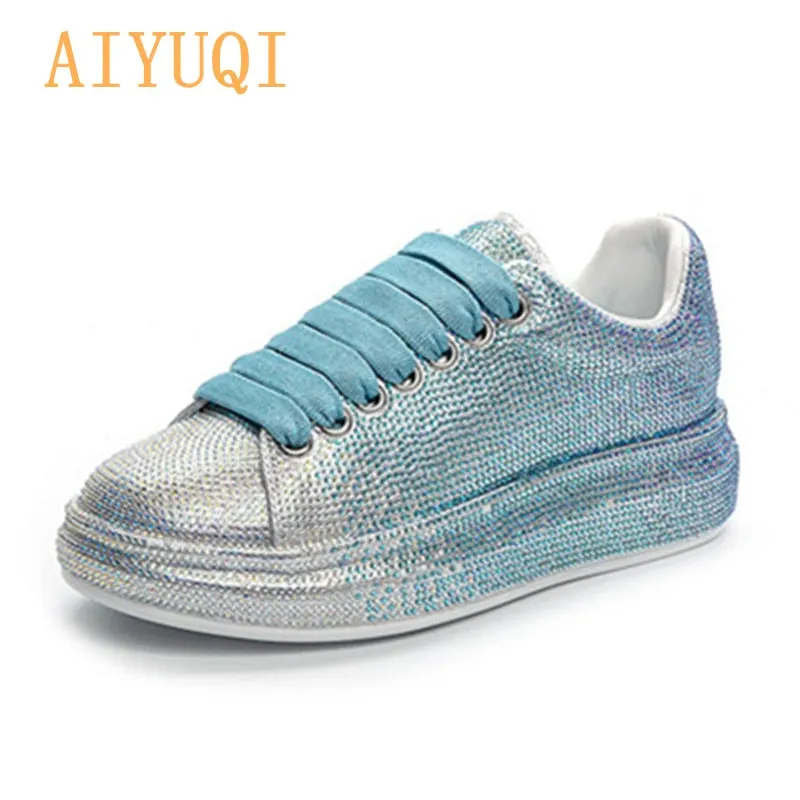AIYUQI Women's Sneakers Flat Latest Thinestone Shiny Ladies Shoes Laces Casual Women's Vulcanized Shoes