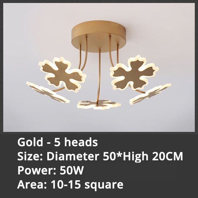 New Gold Coffee Color Design Led Pendant Lights For Bedroom New Acrylic Flower Iron Body Modern Remote Control Lamp Lighting