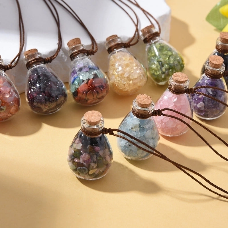 Retro Handmade Bottle Natural Stone Glass Pendant Necklace In Bulk