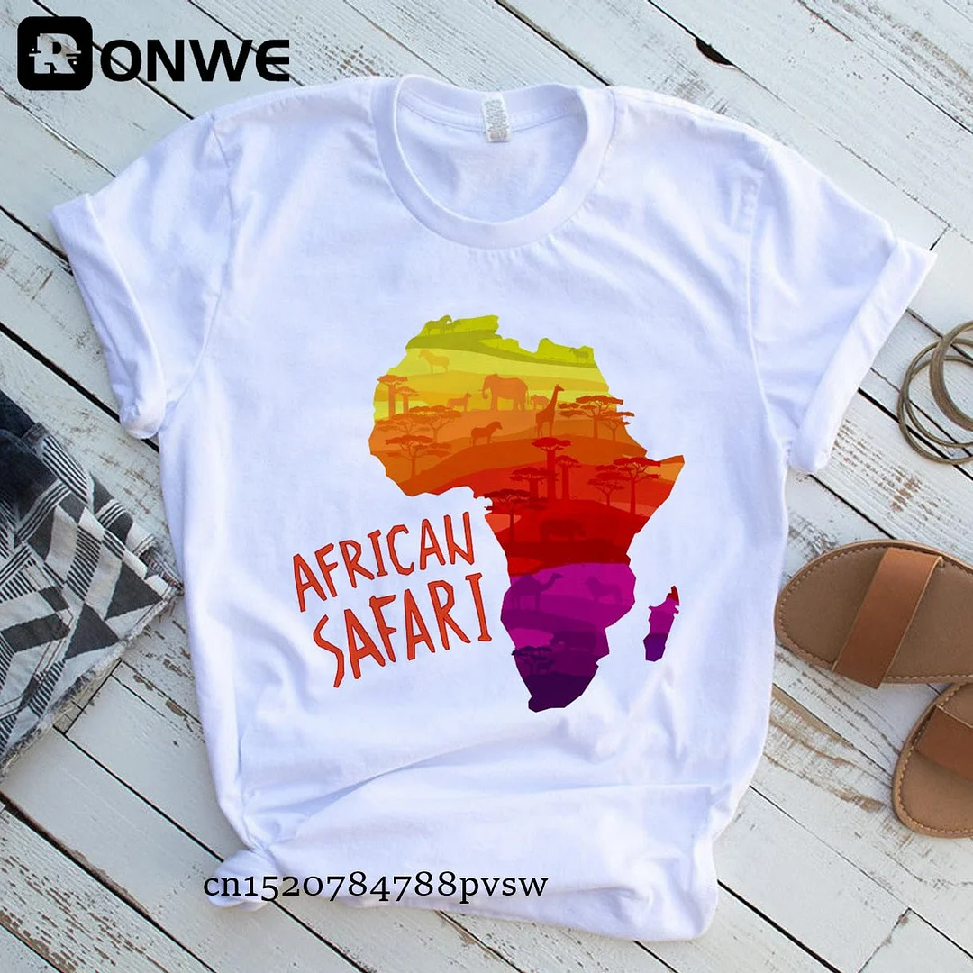 Africa Map Graphic Women T-shirts 2021 Summer Harajuku Female Tops Tee Girl White Printed Clothes Streetwear,Drop Ship