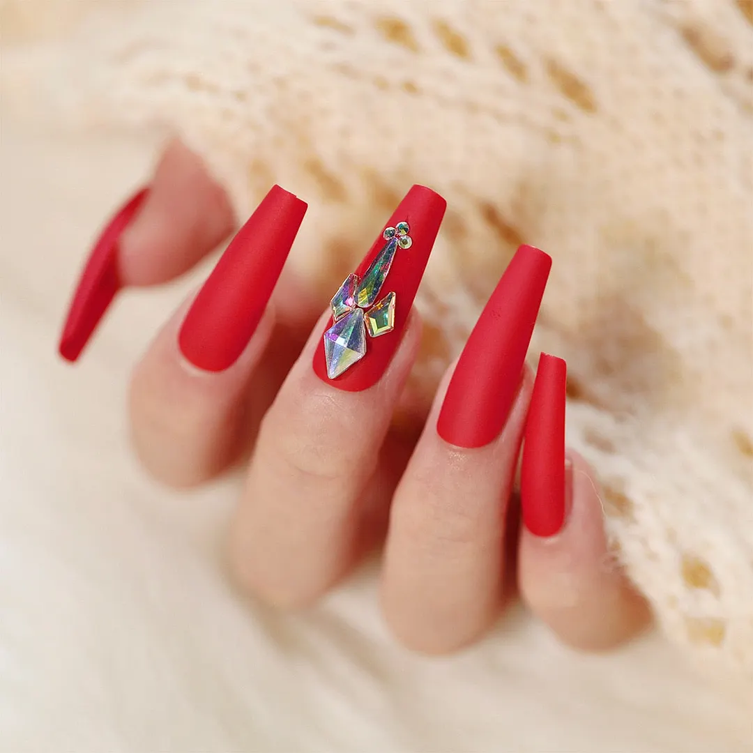 24pcs Rose Pattern Red Wine False Nail Fake Nails Coffin Glossy Press On Nails False Girls Ballerina full cover Fingernails Tips-Nail Inspo