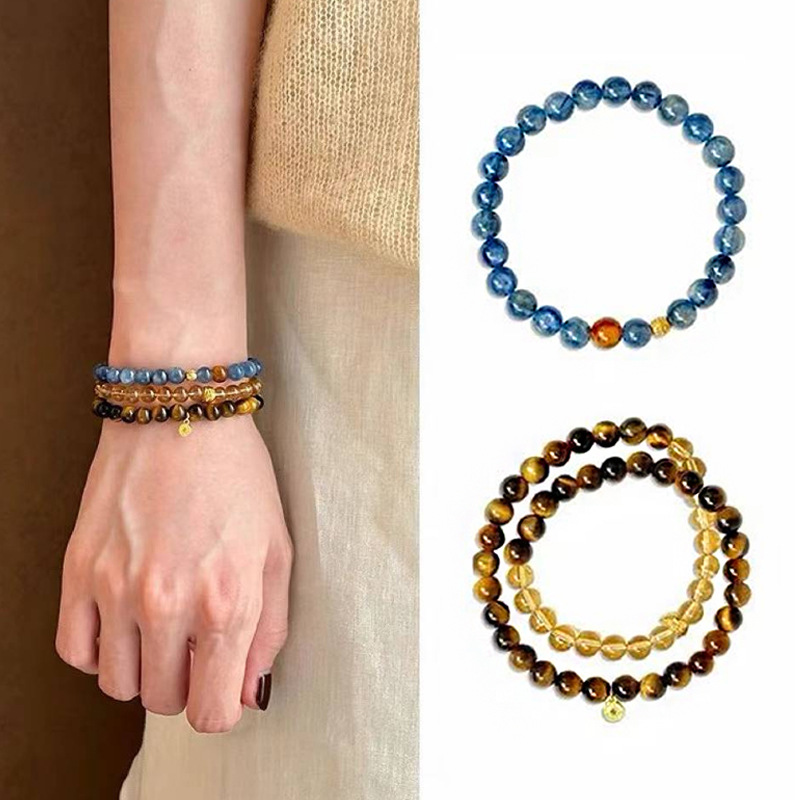 Tiger's Eye Crystal Beaded Bracelet Maillard Vintage Style Unique Bracelet Luxury and High-End Women's Jewelry