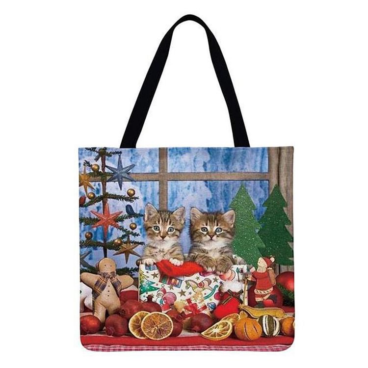 Linen Tote Bag - American Cat Christmas