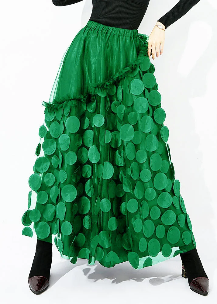 Original Design Light Green Elastic Waist Patchwork Wrinkled Tulle Skirt Summer