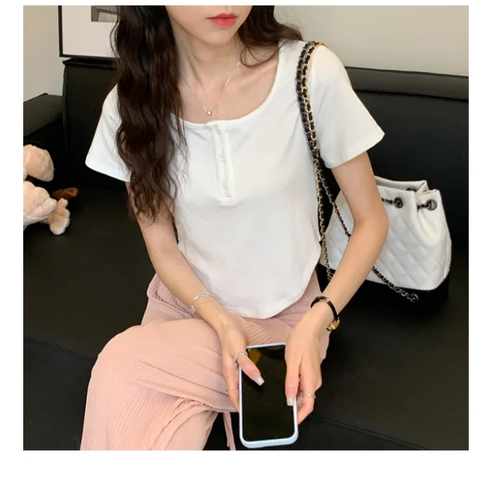 Brownm Brownm T-Shirt Female 2024 Summer New Korean Version Casual Show Thin Inside The Students Slim High Waist Student Jacket Tide