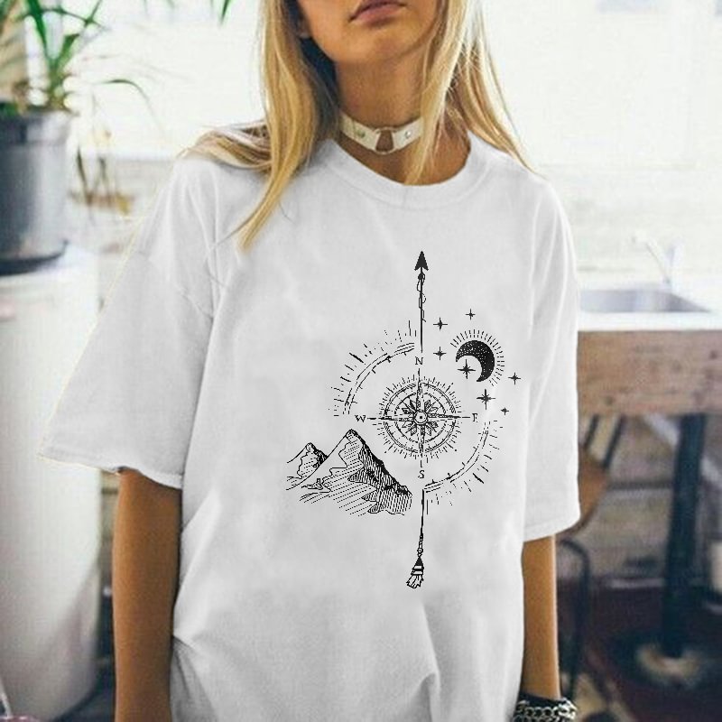   Compass Moon Mountain Printed T-shirt Designer - Neojana
