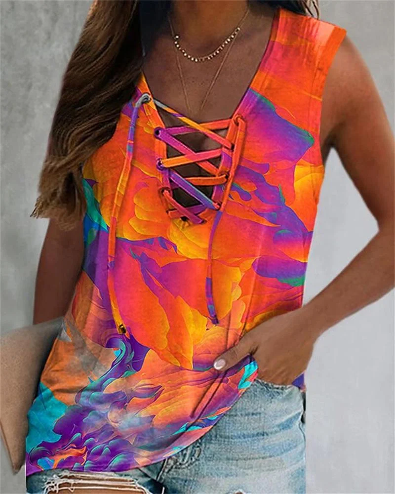 Casual V-Neck Printed Vests