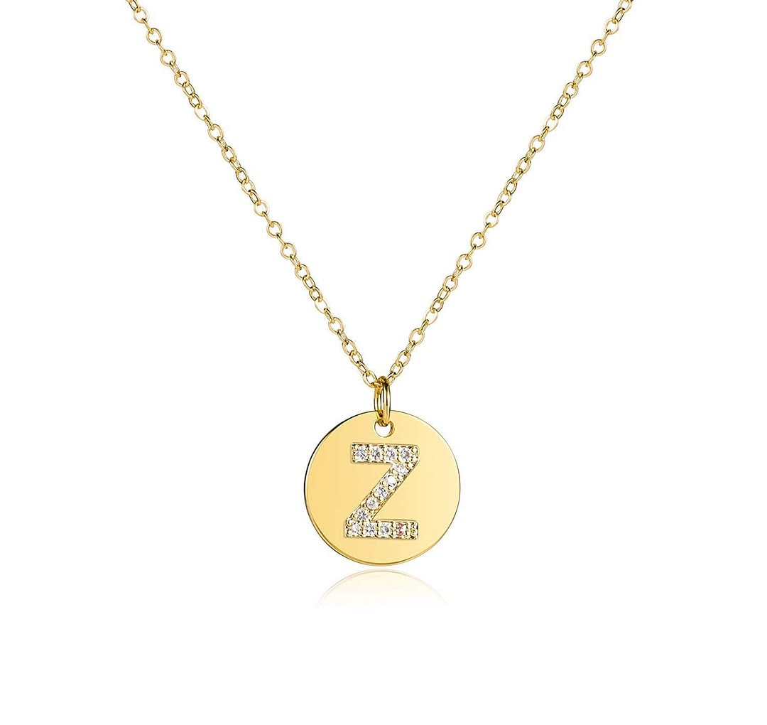 Disc Initial Necklace 18K Real Gold-Plated Letters A to Z 26 Alphabet Disc Pendant Necklace for Women Birthday Gifts