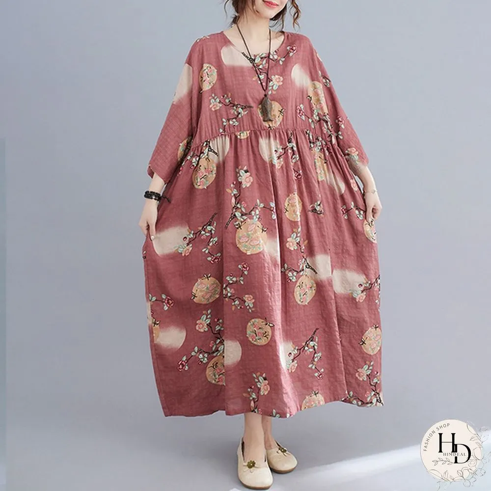ZANZEA Women Half Sleeve Round Neck Dress Floral Print Summer Dress Casual Loose Long Dress