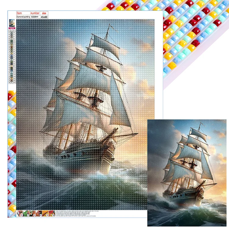Full Square Diamond Painting - Sea Sailing Boat 45*60CM
