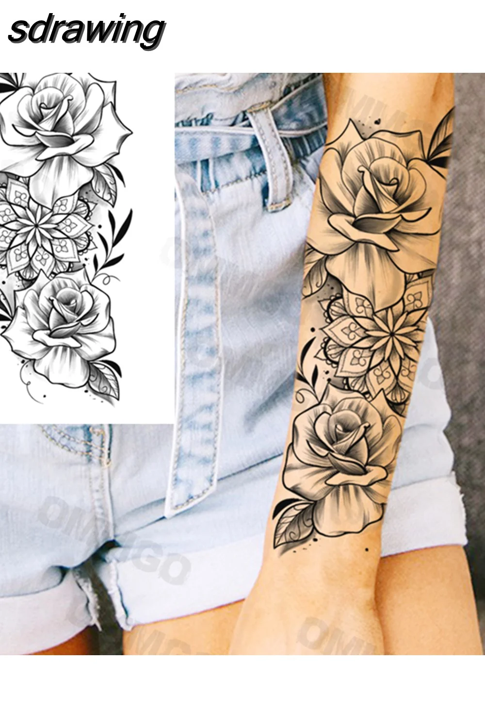 sdrawing Lion Rose Flower Temporary Tattoos For Women Adult Girl Compass Skull Fake Tattoo Arm Thigh Body Art Waterproof Tatoos