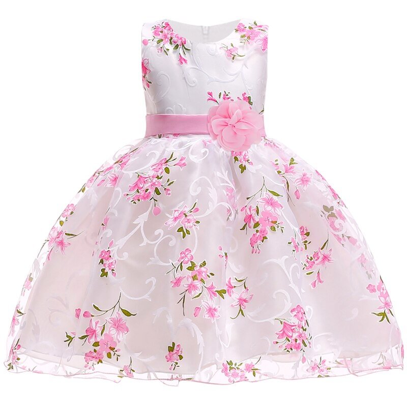 2022 Vintage Embroidery Flower Kids Dress For Girl Children Clothes Prom Party Short Sleeve Princess Dresses Girls Gown Vestido