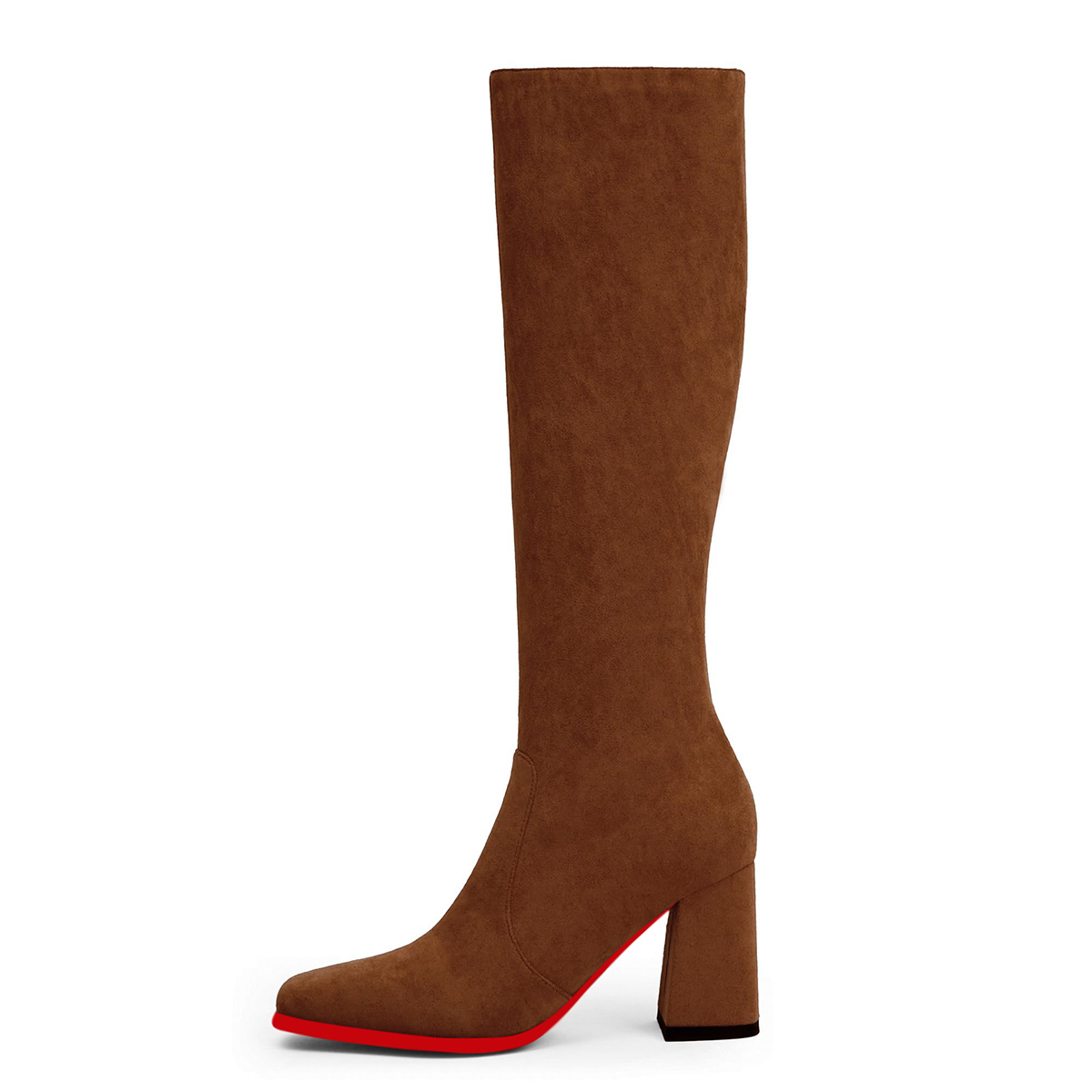 95mm Women's Knee Boots Red Bottom Block Chunky Heels Zipper Fashion Sexy Daily Matte Boot-MERUMOTE