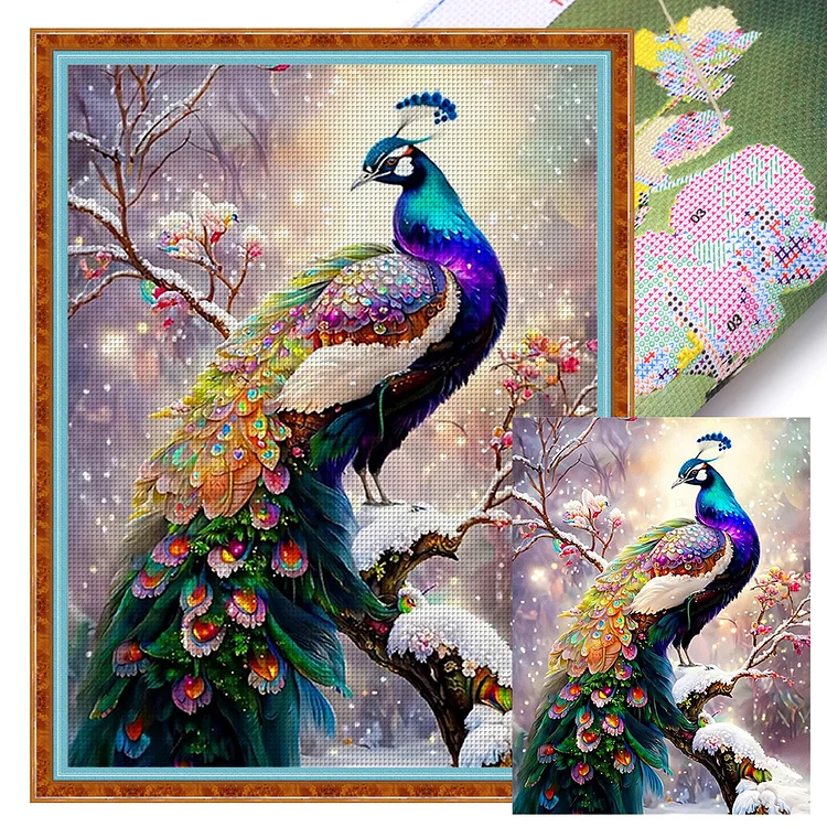 【Huacan Brand】Peacock 14CT Stamped Cross Stitch 50*65CM