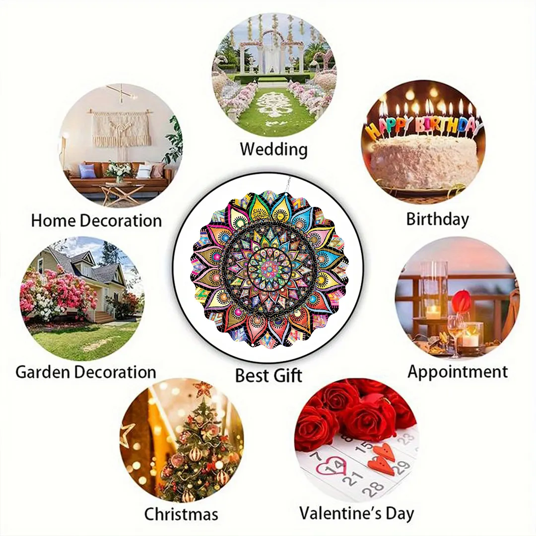 Mandalas Hanging Wind Spinner 360 Degree Rotating 3D Garden Wind Spinners 10-Inch Hanging Wind Catcher Art Gift for Home Garden Halloween Christmas (03)