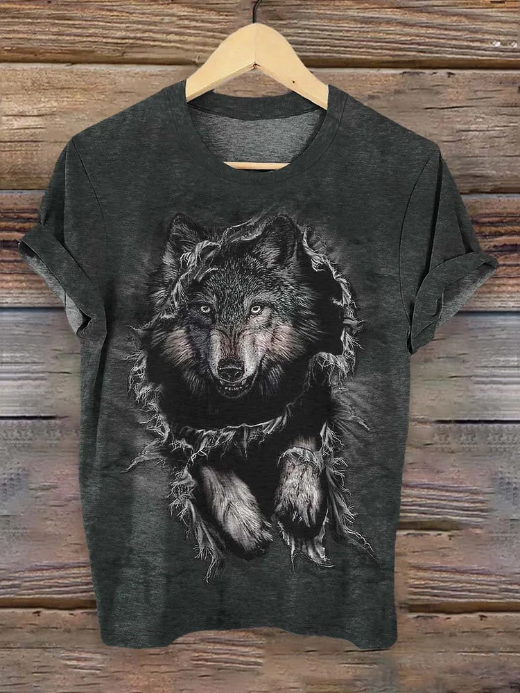 Cool Wolf Animal Art Print T-shirt