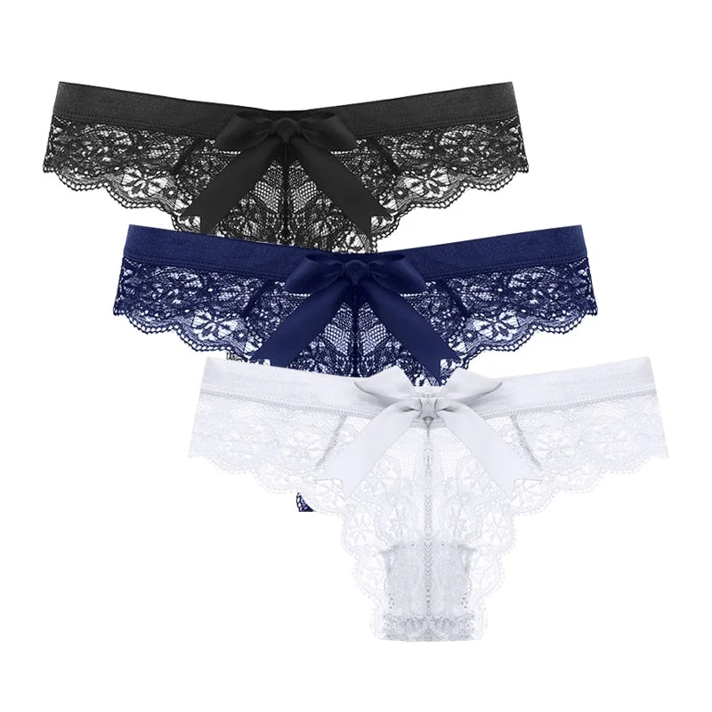 Women Sexy Lace Panties Low-waist Underwear Thong Female 2021 New Temptation G String Breathable T-back Lingerie 3PCS