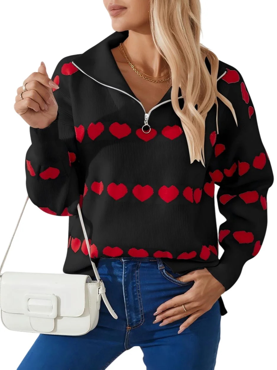 Athvotar Athvotar And Winter New Sweater Women Fashion Zipper Love Love Long-Sleeved Coat